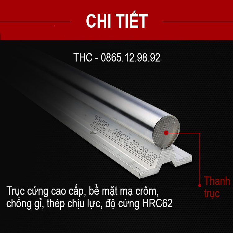 Thanh ray trượt tròn có đế SBR dài 1 mét phi 16mm