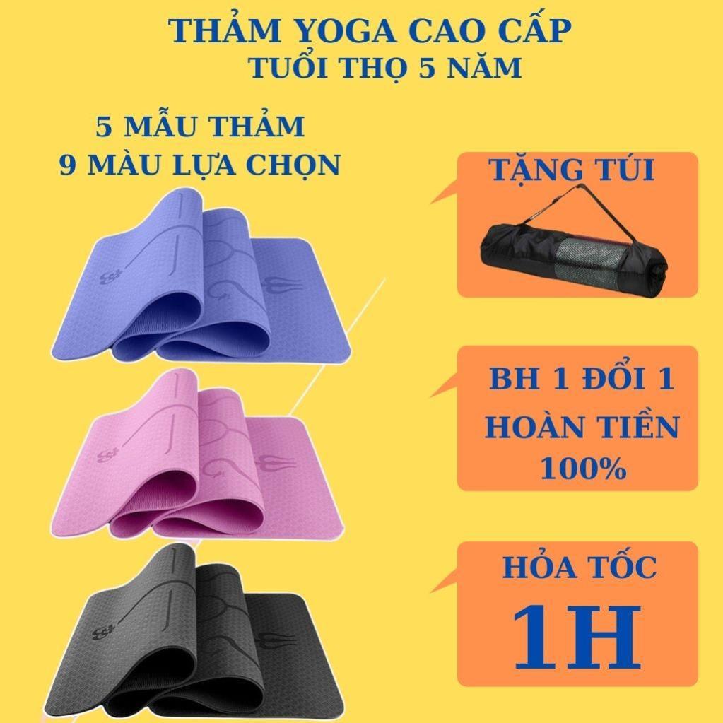 Thảm tập yoga gym định tuyến chống trượt tpe cao cấp 1 lớp dày 6mm 8mm tại nhà