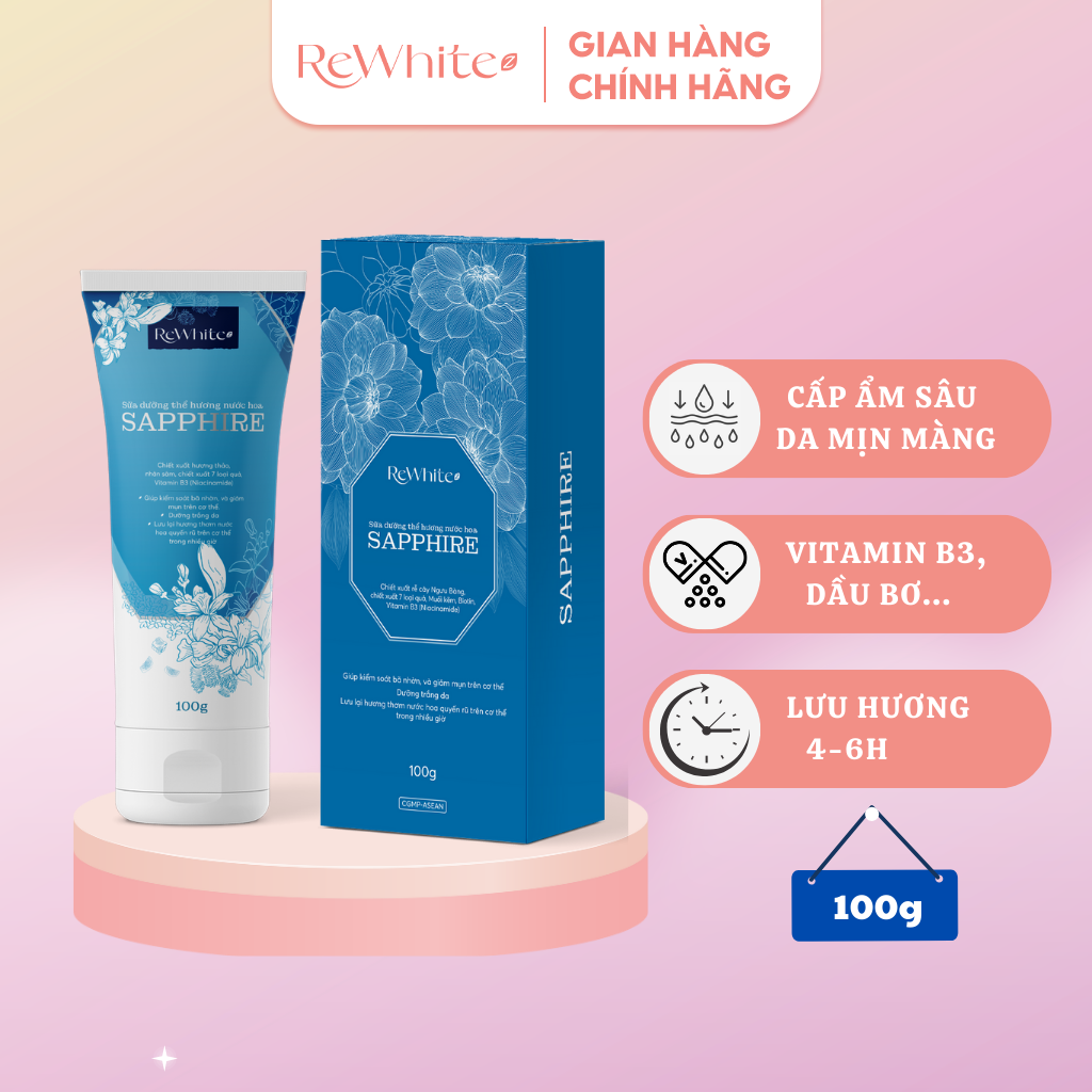 Sữa dưỡng thể REWHITEZ hương nước hoa  – Cấp ẩm sâu, nuôi dưỡng da trắng sáng đều màu, hộp 1 tuýp 100g