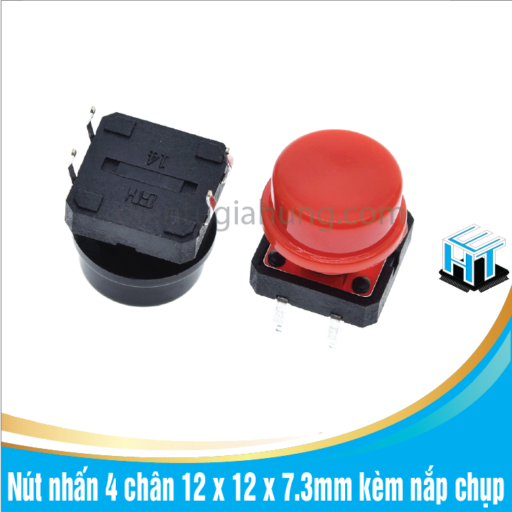 COmbo 10 cái Nút nhấn 4 chân 12 x 12 x 7.3mm kèm nắp chụp nhiều màu sắc