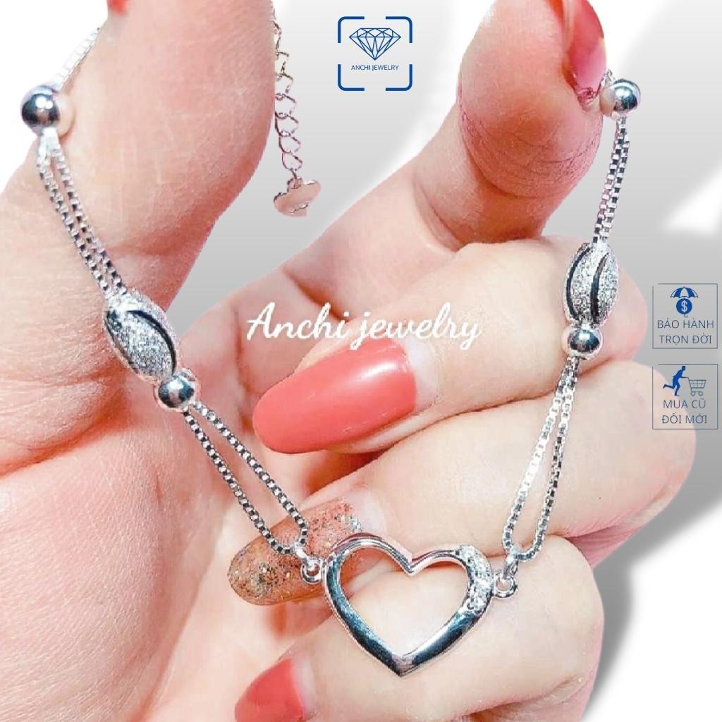 Lắc tay nữ bạc ta mặt tim trẻ trung cá tính, Anchi jewelry