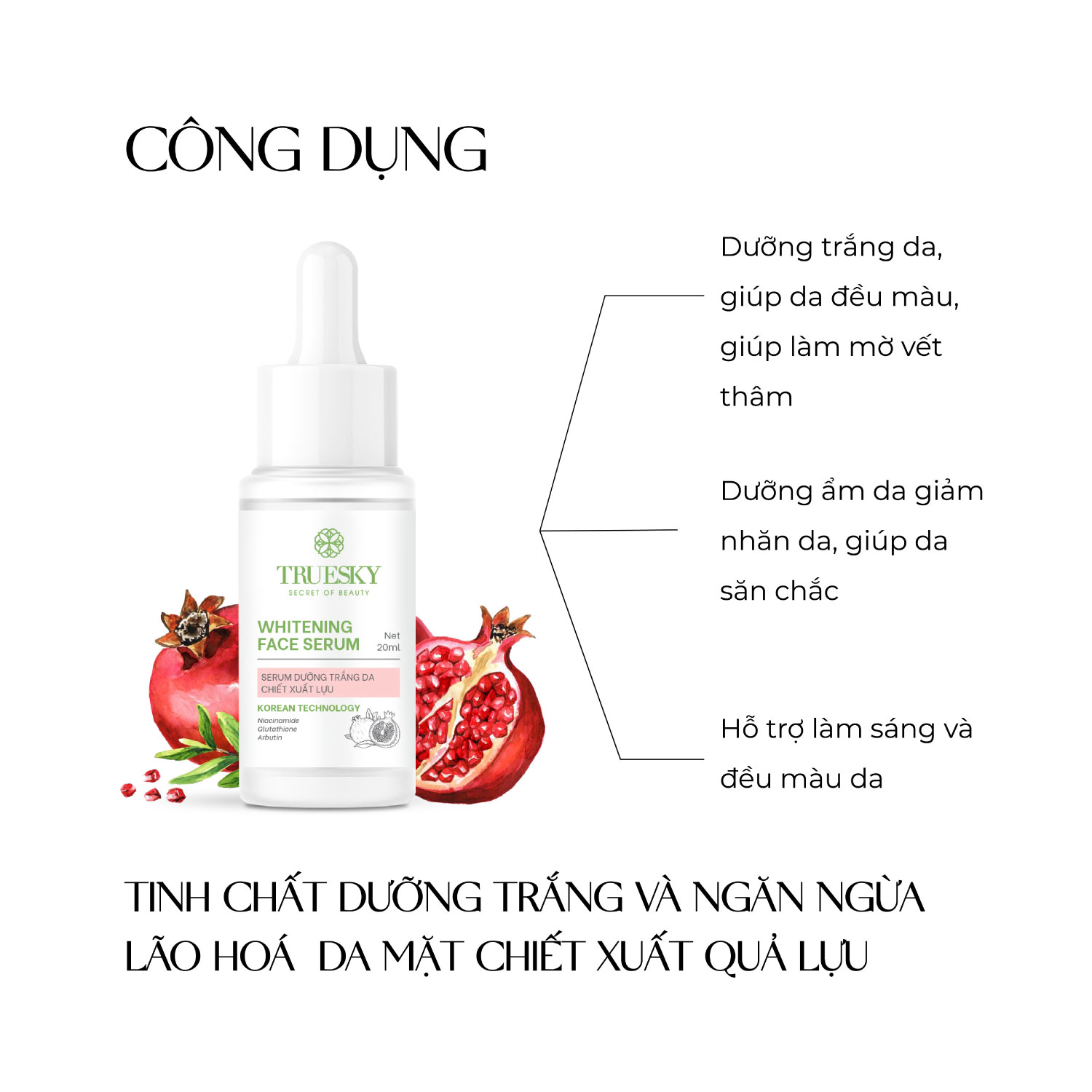 Bộ sản phẩm làm trắng và ngăn ngừa lão hoá da mặt Truesky gồm 1 tinh chất dưỡng trắng 20ml + 1 sữa rửa mặt dưỡng ẩm 50g