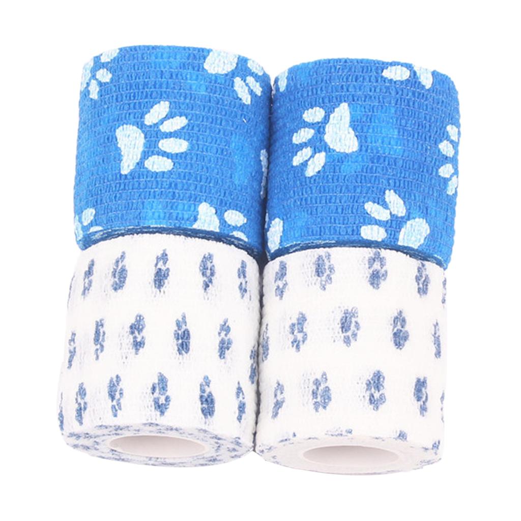 4 Pieces Self-Adhesive Bandage Athletic Pet First Aid Tapes with Paw Print