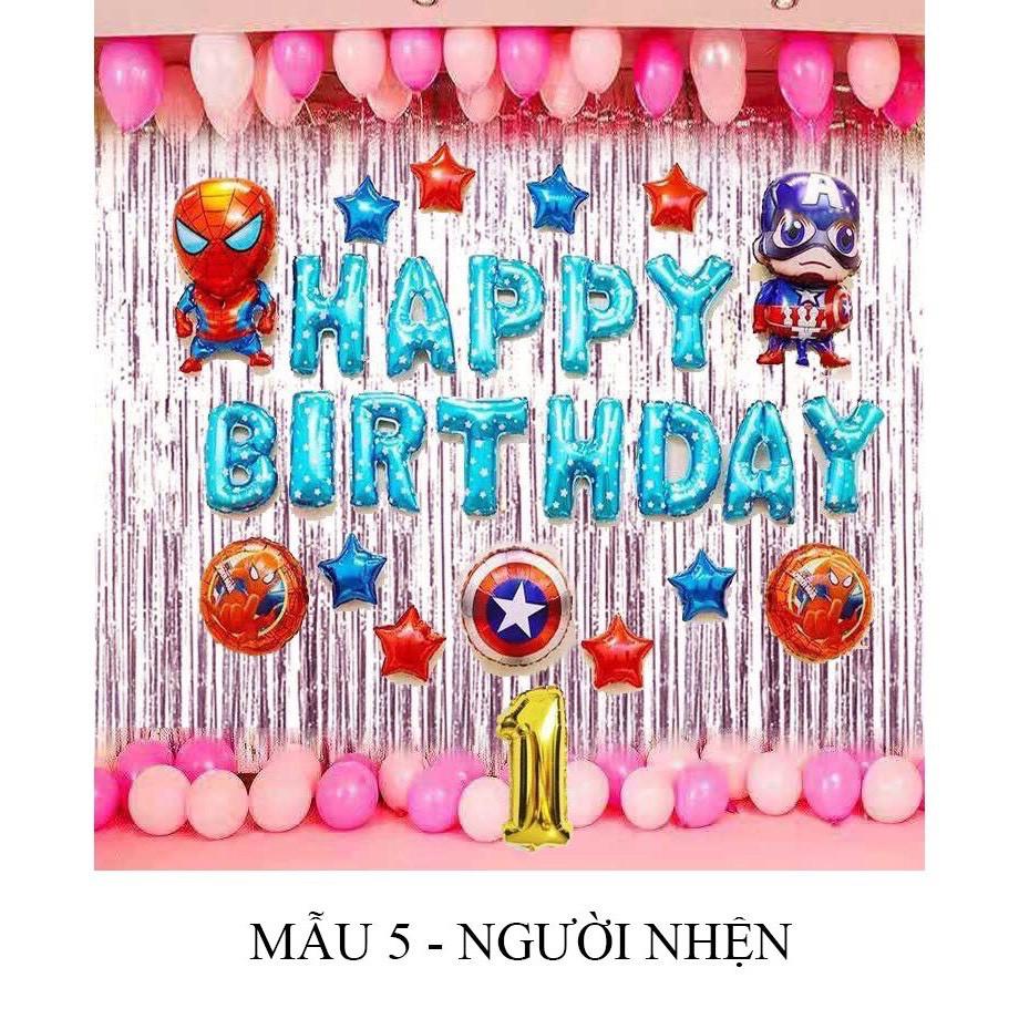 Phụ Kiện Trang Trí Sinh Nhật Siêu Nhân, Đội Trưởng Mỹ Cho Bé Trai, Tặng Rèm Kim Tuyến,Bóng Happy Birthday,Bơm,Keo BB101