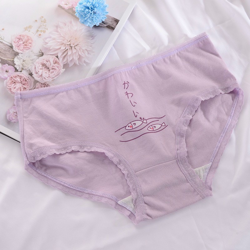 Combo 5 quần lót nữ cotton dễ thương Freesize Mèo tím và con cá