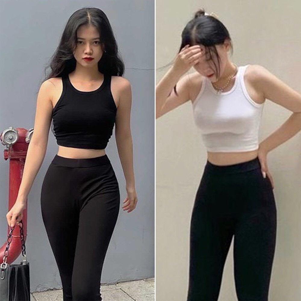 Áo 3 Lỗ Nữ Basic Croptop Ngang Eo Thun Gân Vải Dày