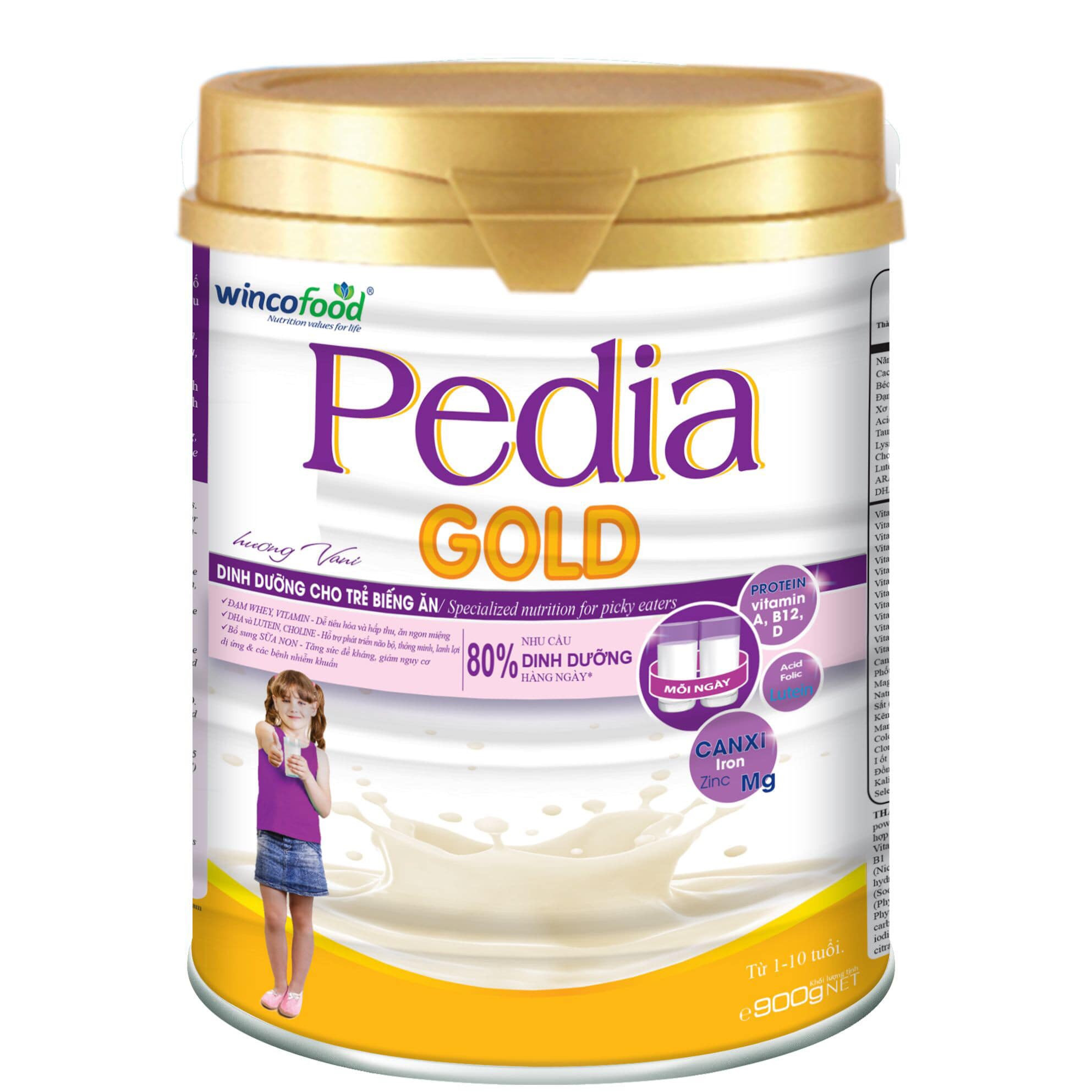 Sữa bột Wincofood Pedia Gold chăm sóc trẻ biếng ăn 900 gam (Từ 1 - 10 tuổi)