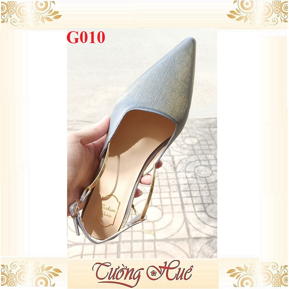Giày Cao Gót Mũi Nhọn Phối Dây Quai Gài Gót Tròn Cao 5CM - Hàng Quảng Châu