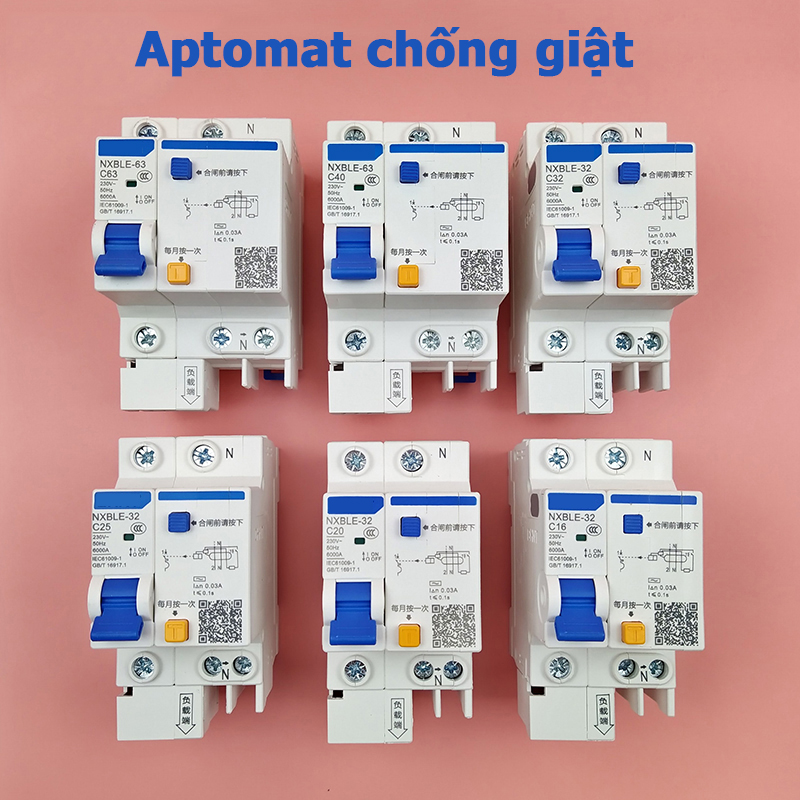 Aptomat chống giật rò điện CHINT ELCB cầu dao CB NXBLE 32-63 1P+N