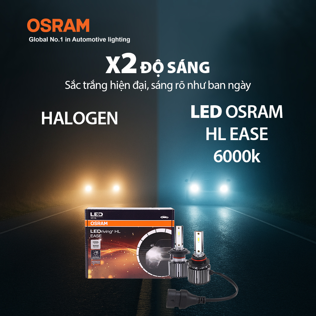 Combo 2 Bóng Đèn Led HL EASE OSRAM Dùng Cho Xe ô Tô Xe Máy Chân H1 H4 H7 H8 H11 H16 HB3 HB4 HIR2 - Nhập Khẩu Chính Hãng