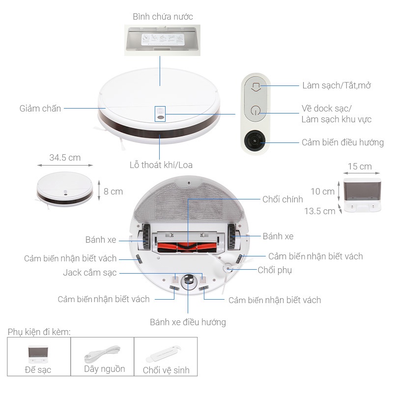 Robot hút bụi lau nhà Xiaomi Vacuum Mop 2 Lite - Hàng chính hãng