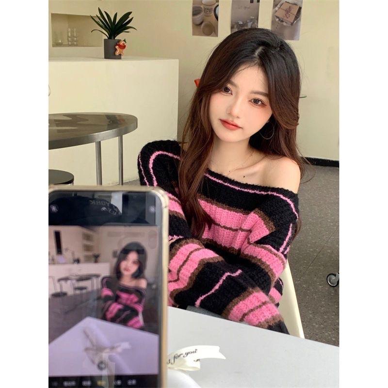 ÁO LEN CROTOP SỌC HỒNG ĐEN ULLAZANG