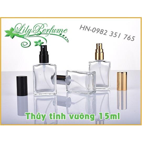 Lọ chiết nước hoa 15ml thủy tinh vuông dẹt Vỏ chiết Ống Chiết Chai chiết nước hoa