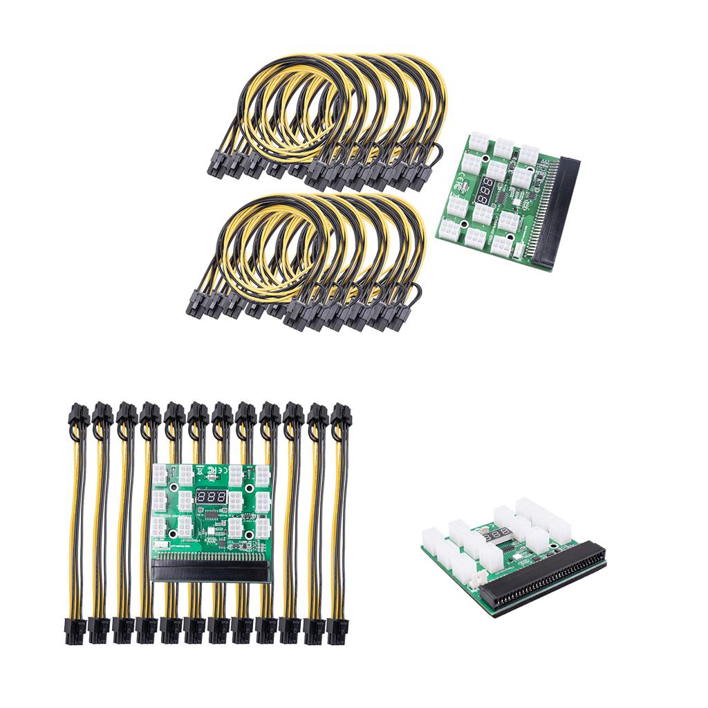 12V 12 Breakout Board and 6 Pin to 6+2 pin Cables, Server Power Supply Breakout Board adapters for Miner Ethereum Mining