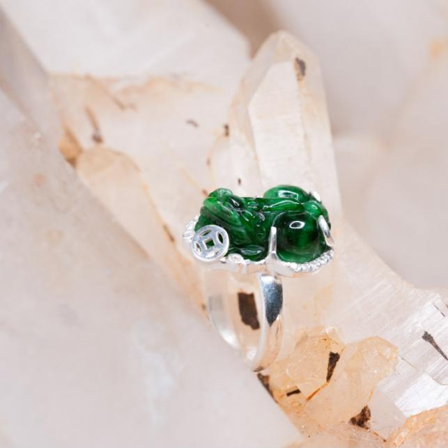 Nhẫn Tỳ hưu Cẩm thạch sơn thủy bọc bạc Free Size RTJAD01 - Vietgemstones