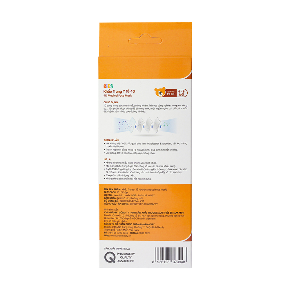 Khẩu trang 4D trẻ em hoa văn cho bé trai 4-8 tuổi Pharmacity