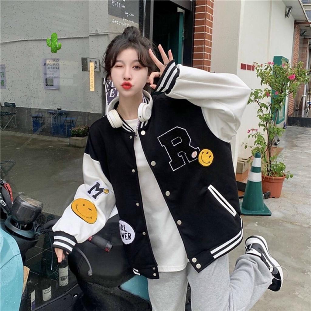 Áo Khoác Bomber In R Girl Power Icon Mặt Cười Form Unisex Chất Nỉ Bông