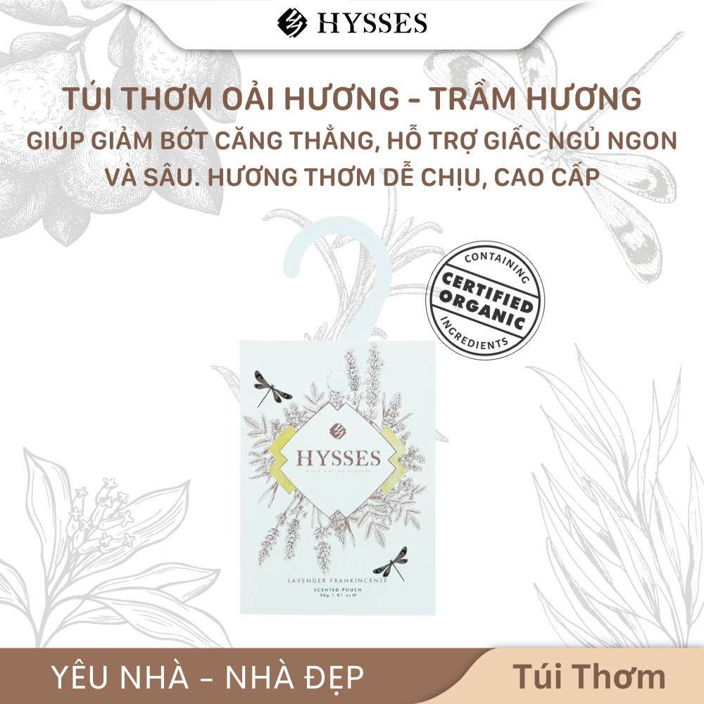 Túi Thơm Cao Cấp Hysses Scented Pouch Hương Thơm Dễ Chịu, Giảm Căng Thẳng, Hỗ Trợ Giấc Ngủ, Khử Mùi, Làm Thơm Phòng, Tủ Quần Áo Với Tinh Dầu Oải Hương - Trầm Hương Hữu Cơ Tự Nhiên