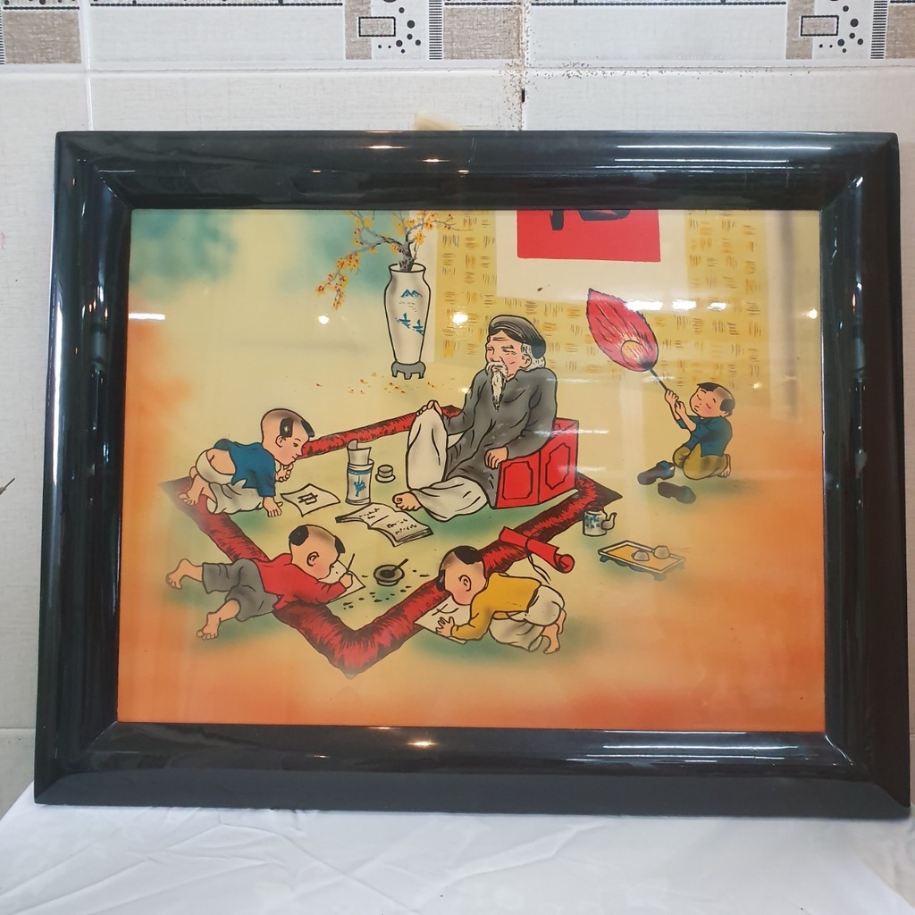 Tranh sơn mài cao cấp Thanh Bình Lê Thầy đồ 30x40 cm