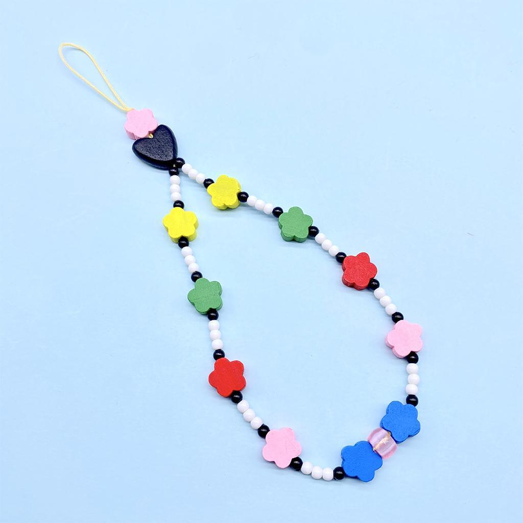 Flower Beaded Phone Lanyard Wrist Strap DIY Beads Charms Key Chain for Women