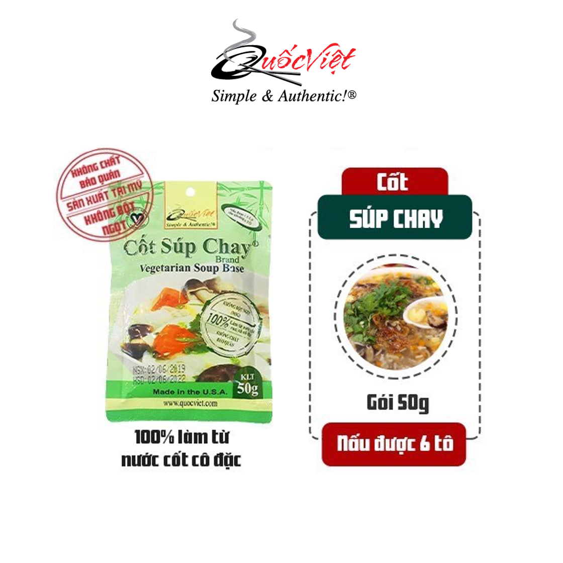COMBO 2 Gói Gia Vị Nấu Súp Chay Cốt Quốc Việt - 2 x 50g - gia vị dành cho món ăn thuần chay - VN10507