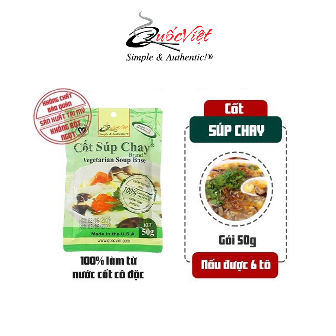 COMBO 2 Gói Gia Vị Nấu Súp Chay Cốt Quốc Việt - 2 x 50g -  gia vị dành cho món ăn thuần chay - VN10507