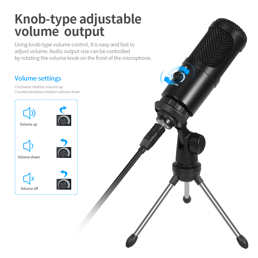 Micrô Phòng Thu Chuyên Nghiệp USB Bằng Kim Loại Với Mic Cardioid Studio Cho Máy Tính Xách Tay PC