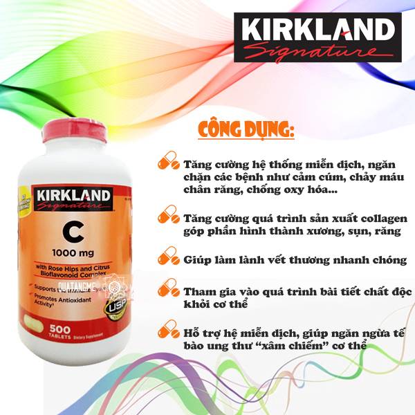 Vitamin C Kirkland Signature Tăng cường sức đề kháng, Sáng da, Chống lão hóa - QuaTangMe Extaste