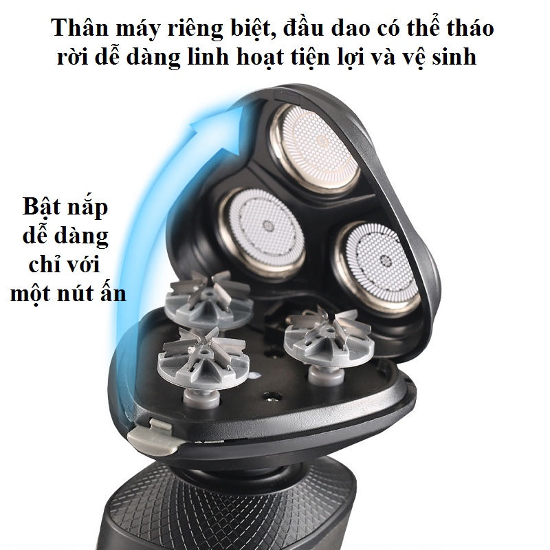 Máy cạo râu 3 lưỡi kép chống kẹp râu, cạo sát sạch êm, chống nước,sạc pin nhanh FULLBOX