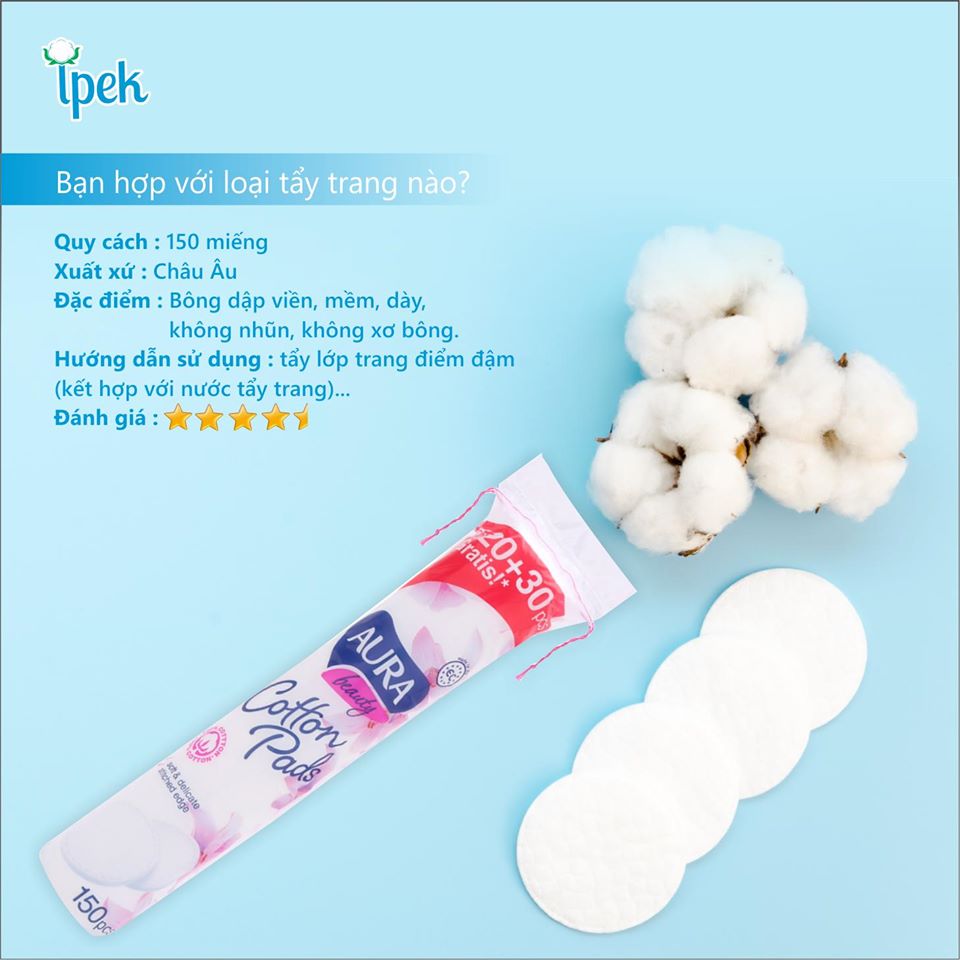 Combo Bông tẩy trang IPEK 150 Miếng (Thổ Nhĩ Kì)