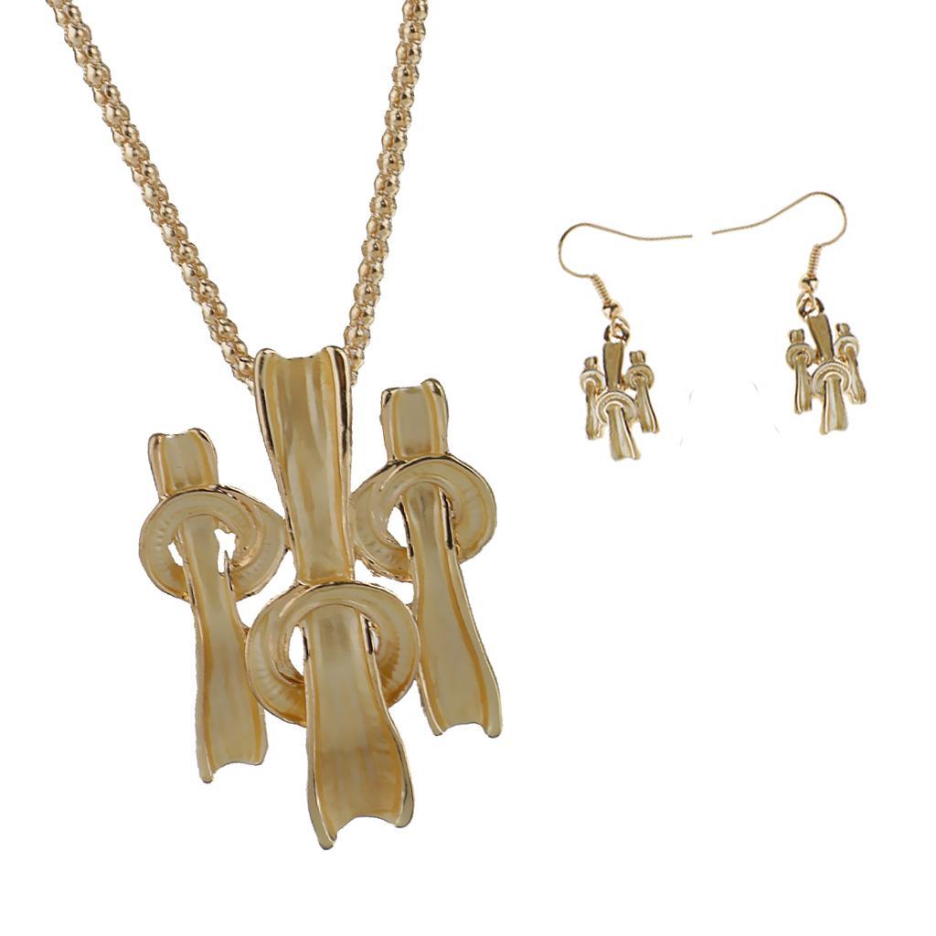 European Irregular Design Knots Pendant Chain Necklace Earrings Jewelry Set Gold