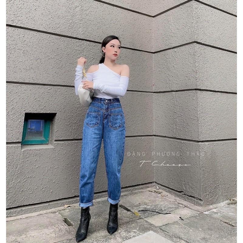Quần baggy jean nữ MS87 ️️ quần baggy jean nữ lưng cao size đại túi kiểu hàng VNXK thời trang bigsize 2Kjean