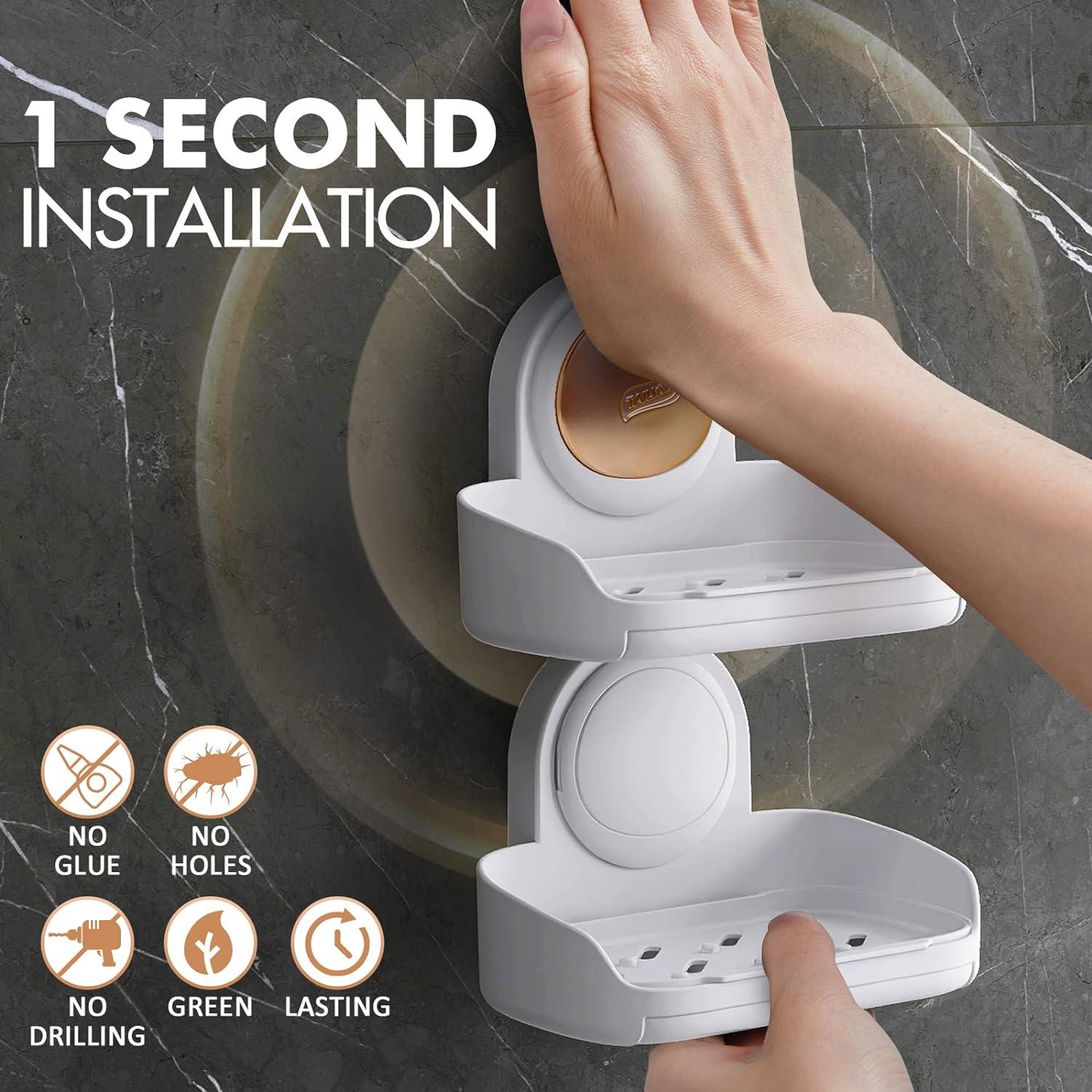 Lớp gấp đôi với cốc hút cho vòi hoa sen, giá treo tường cho phòng tắm, bồn tắm và bồn rửa nhà bếp, không khoan và dễ dàng làm sạch, tự thoát ra để giữ khô