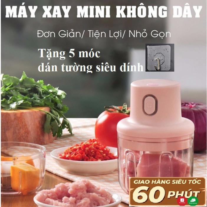 Máy xay mini cầm tay đa năng sạc pin cao cấp xay tỏi ớt, hành, rau củ quả (Tặng 5 móc dán tường siêu dính)