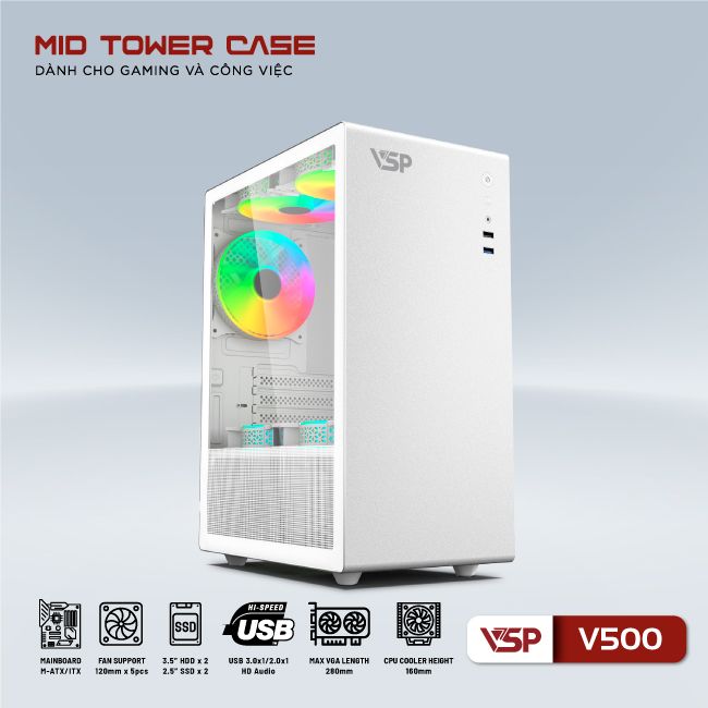 VỎ CASE MÁY TÍNH VSP V500 (USB 3.0, SPCC 0.6MM) - JL - HÀNG CHÍNH HÃNG