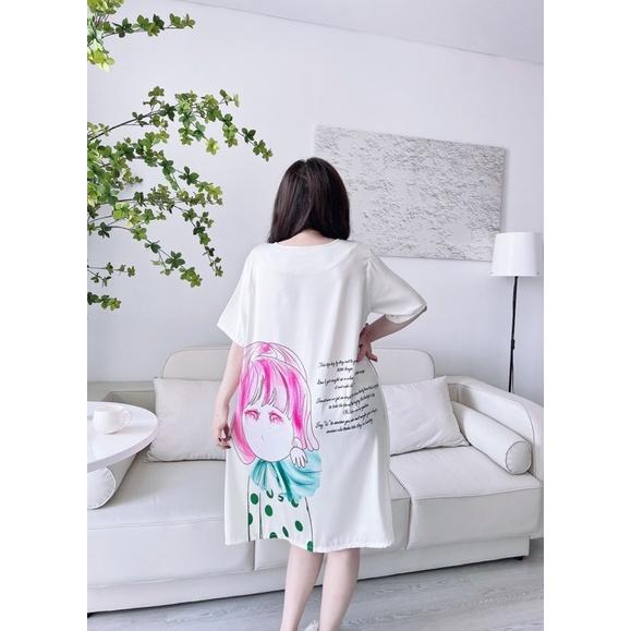 Đầm Ngủ Nữ Latin in 5D cổ tròn, váy ngủ nữ bigsize 45-70k