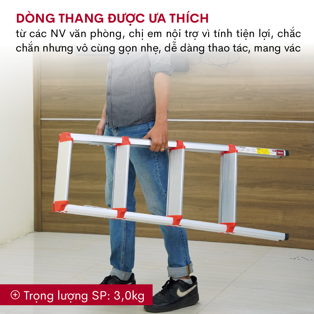 Hình ảnh Thang nhôm chữ A 4 bậc cao 1 Mét gấp gọn FUJIHOME DL204, thang ghế 4 bậc xếp gọn gia đình- Hàng chính hãng