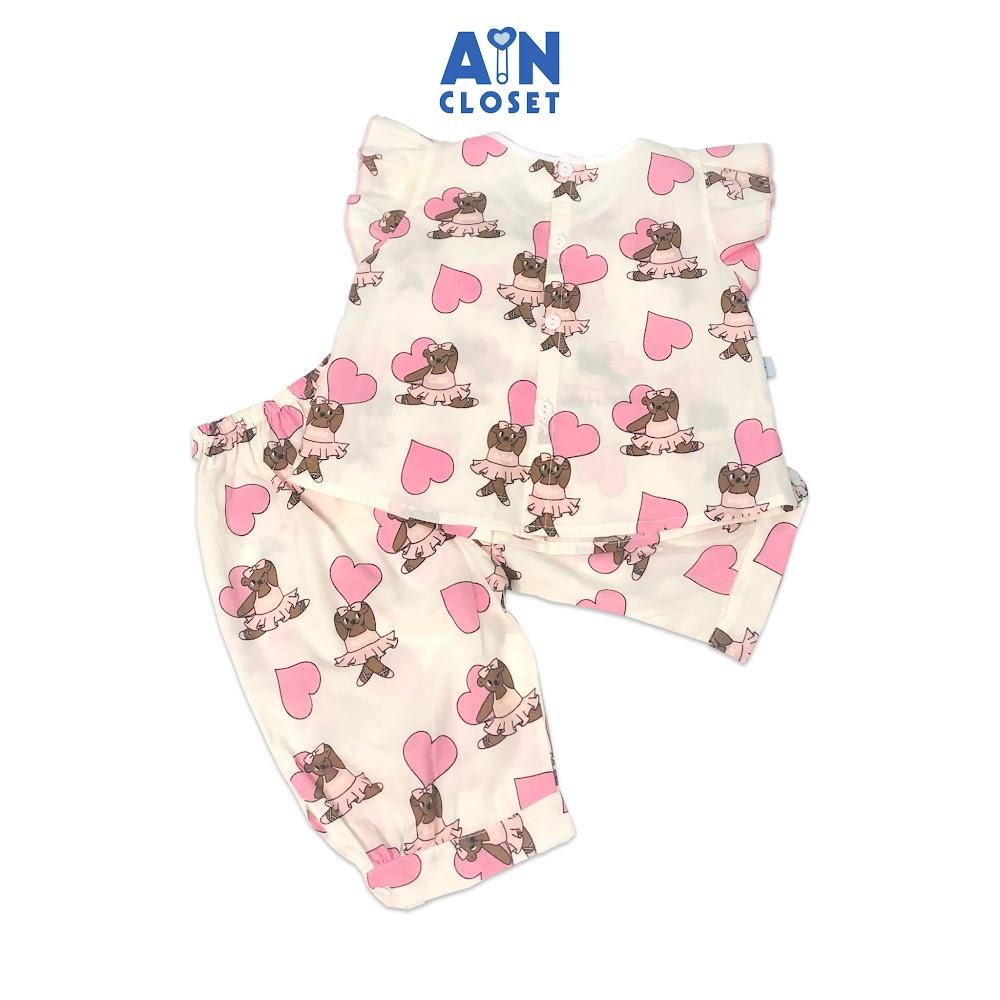 Bộ quần áo lửng bé gái họa tiết Teddy tim nâu cotton - AICDBG6DYTTC - AIN Closet