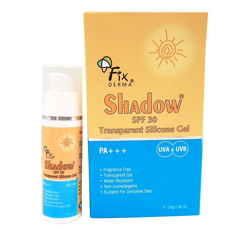 Kem Chống Nắng Fixderma Dạng Gel Cho Da Mụn Nhạy cảm Shadow SPF30 Transparent Silicone Gel 30g