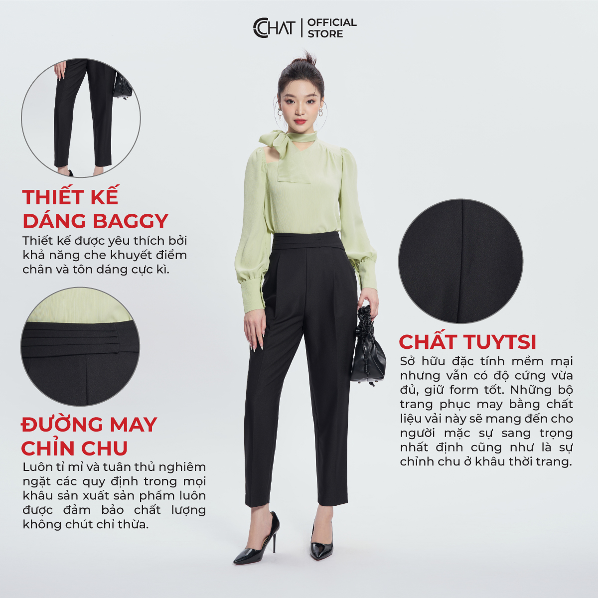 Quần Baggy Nữ Bấu Ly Cạp Trước Chất Tuytsi Cao Cấp 13QDS2006BT