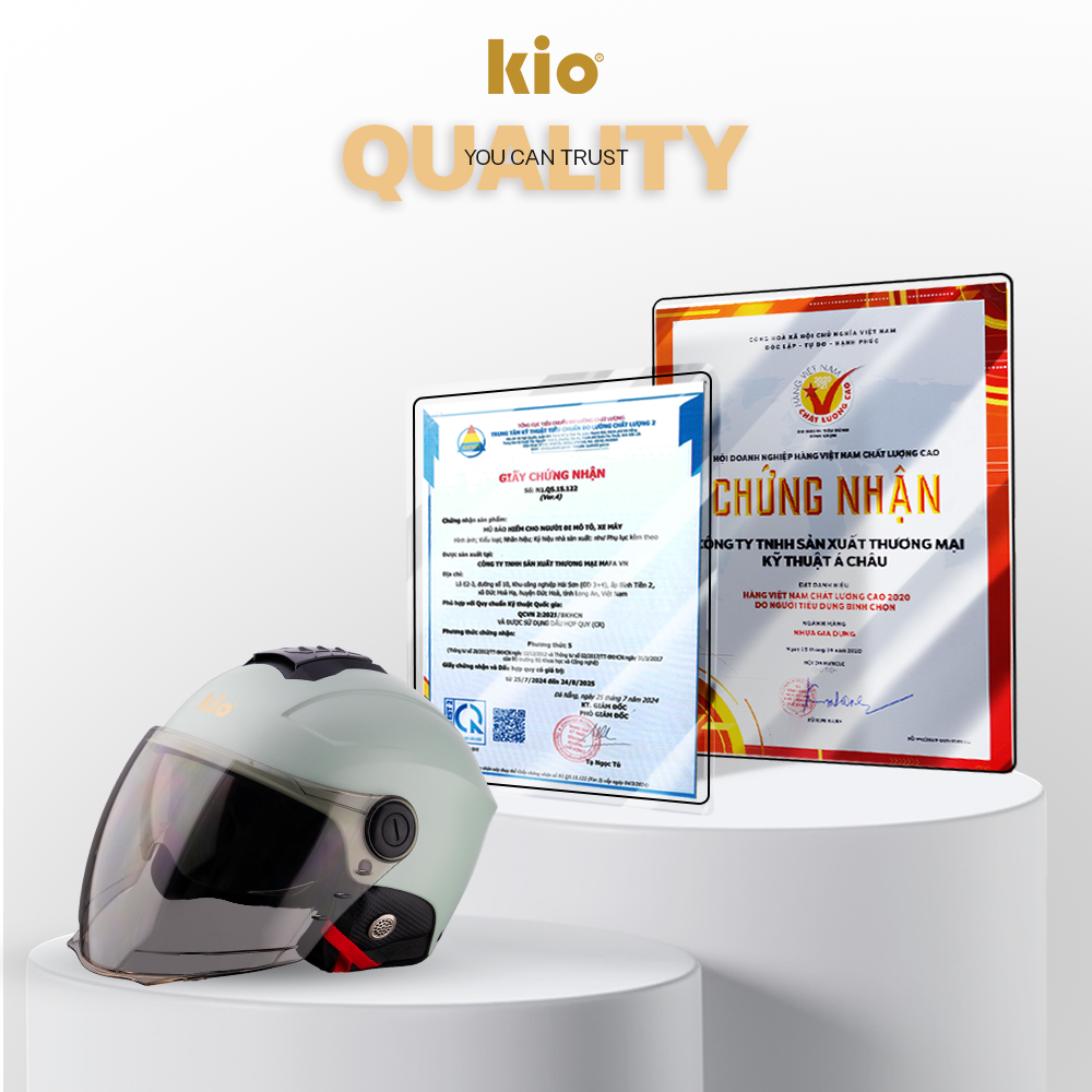 Mũ Bảo Hiểm Nửa Đầu Kio SafeStyle Metro KN12K, 2 Kính Phủ Nano Chống Tia UV, Lớp Lót Kháng Khuẩn - Trắng xà cừ (bóng)