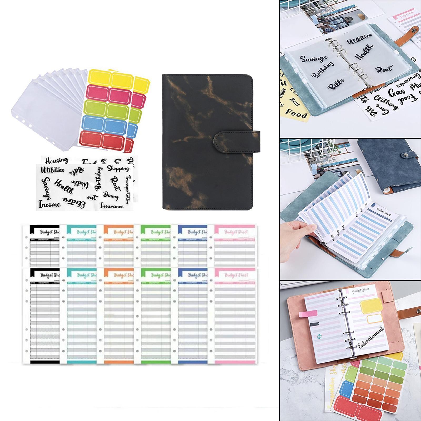 6 Rings A6 Notebook Binder Paper PU Leather Transparent Pockets with Zipper Envelopes
