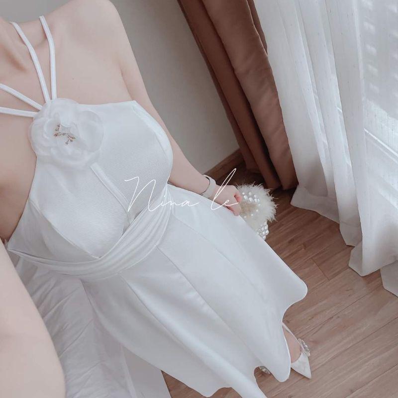 ĐẦM ĐAN DÂY TRẮNG ĐEN DỰ TIỆC KẾT HOA