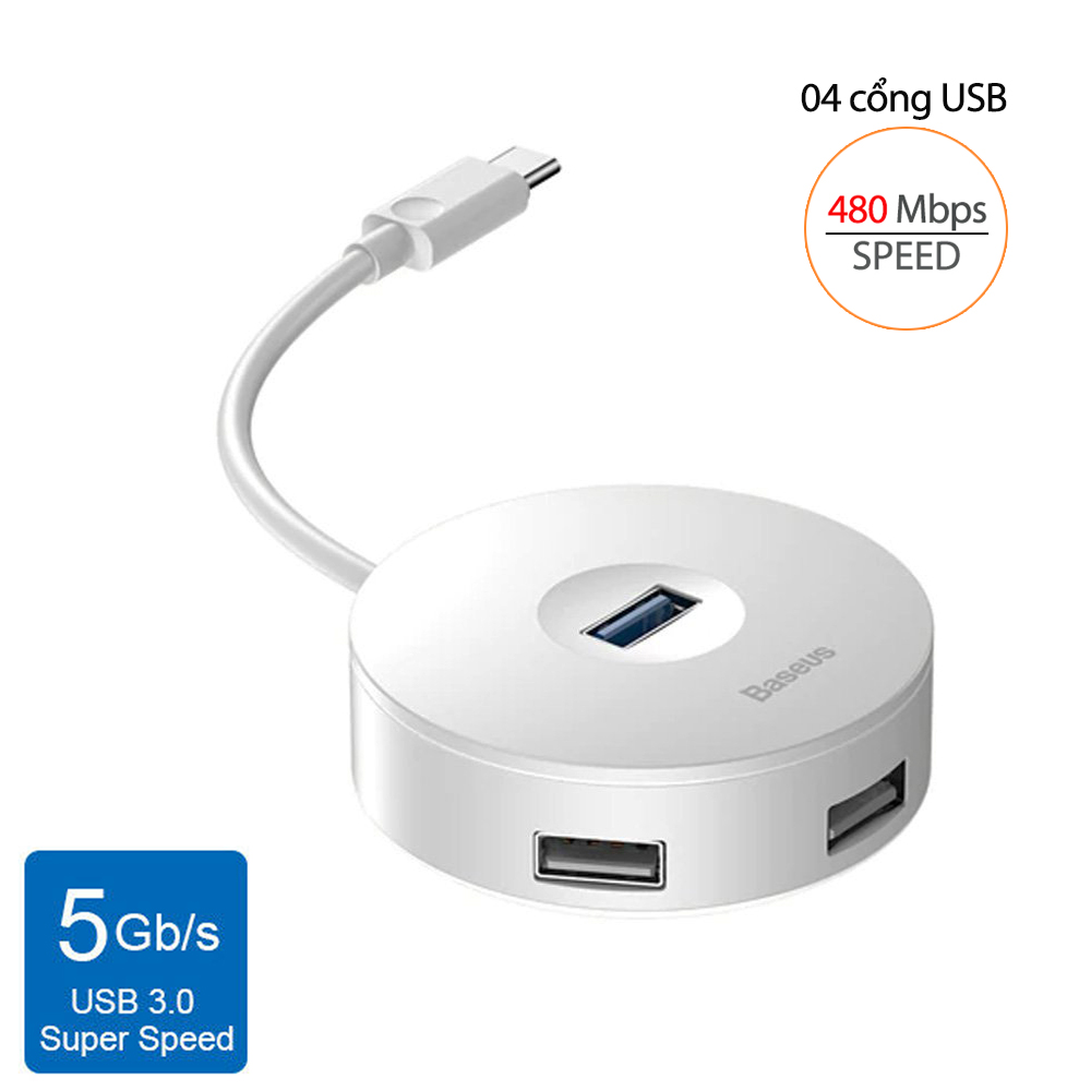 HUB 4 in1 - Hub chuyển đổi USB Type-A sang USB 3.0 -  Baseus Round Box (hỗ trợ ổ đĩa)- Hàng Chính Hãng