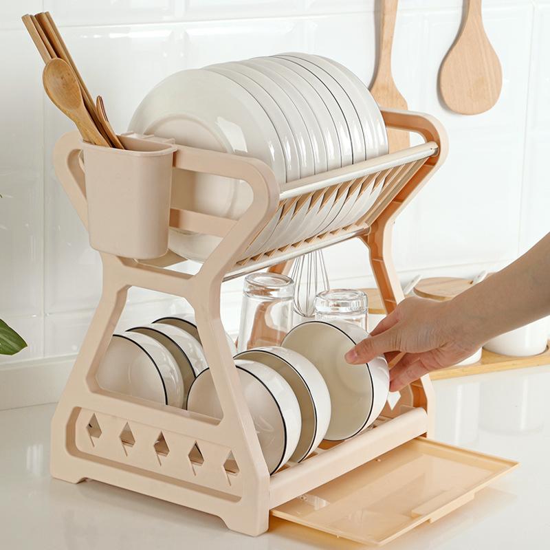 2021 Mới 2 Lớp Món Ăn Điện Món Giá Treo Bồn Rửa Chén Nhà Tổ Chức Món Phơi Lật Số Để Bàn Món Ăn Điện Phụ Kiện Nhà Bếp