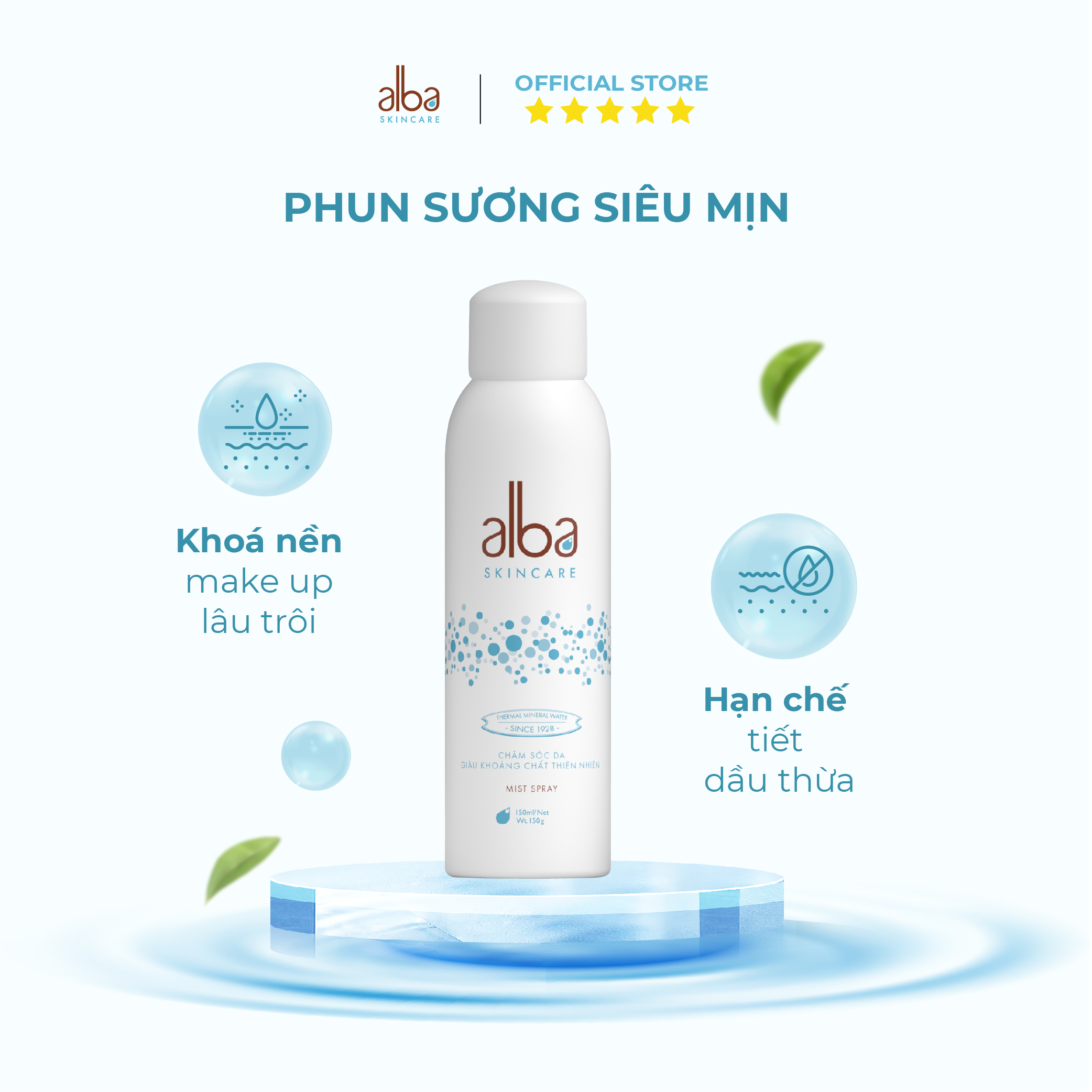 Combo Xịt khoáng Alba Skin Care chống lão hóa 150ml + Xịt khoáng Alba Skin Care chống hăm cho da bé mịn màng 300ml