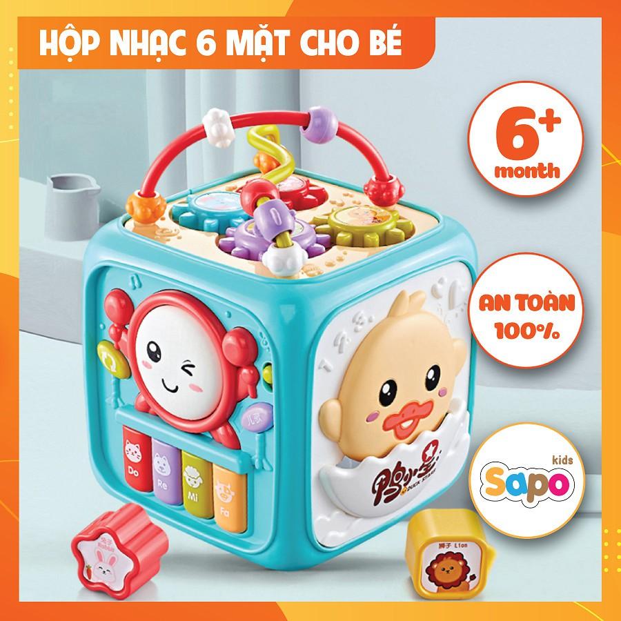 Hộp âm nhạc đa năng cho bé có 6 mặt đàn, nhạc(tiếng anh), thả hình được tặng kèm pin + tô vít