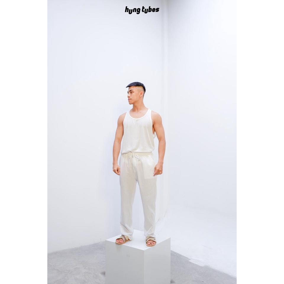 Ba lỗ gân màu trắng đi biển dạo phố du lịch Hung Tubes chất cotton