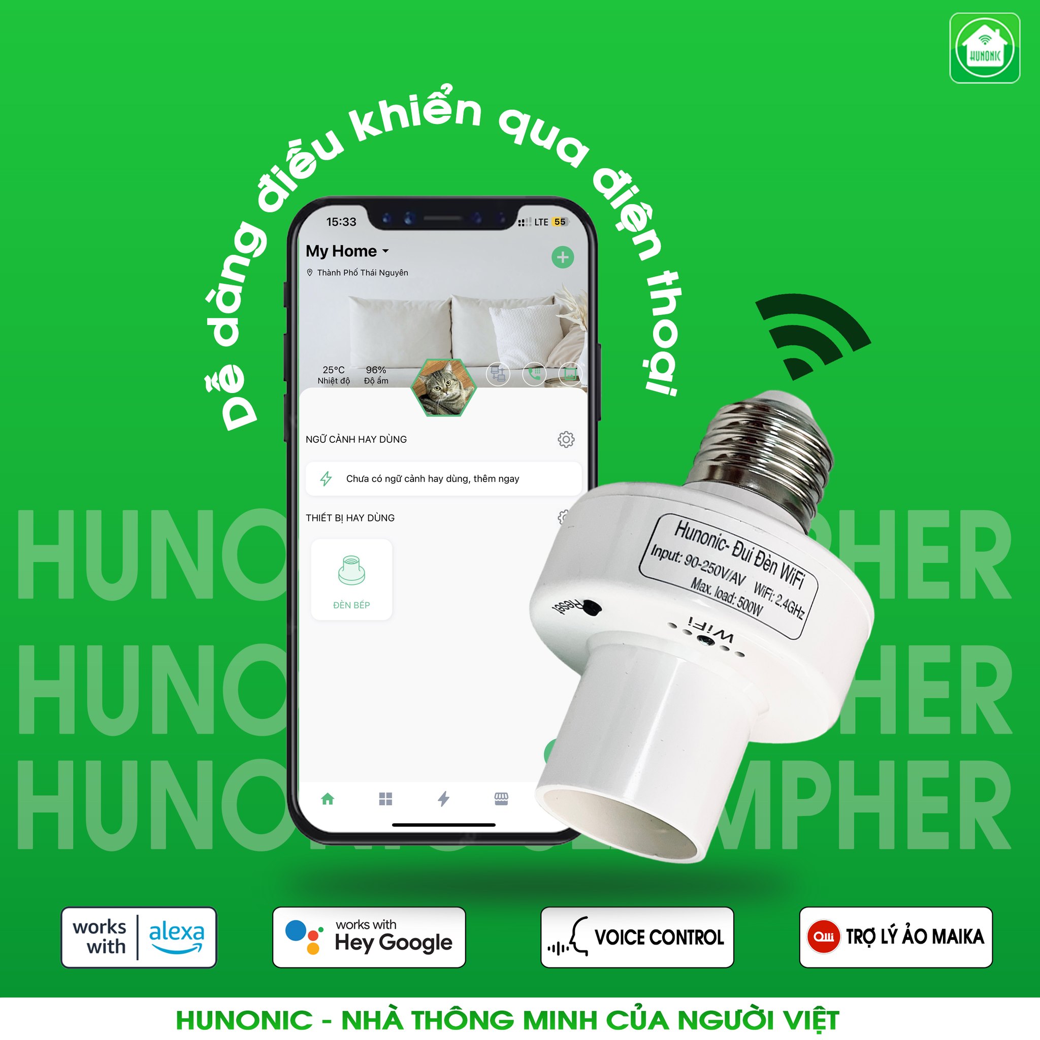 Đui Đèn Wifi Hunonic điều khiển từ xa