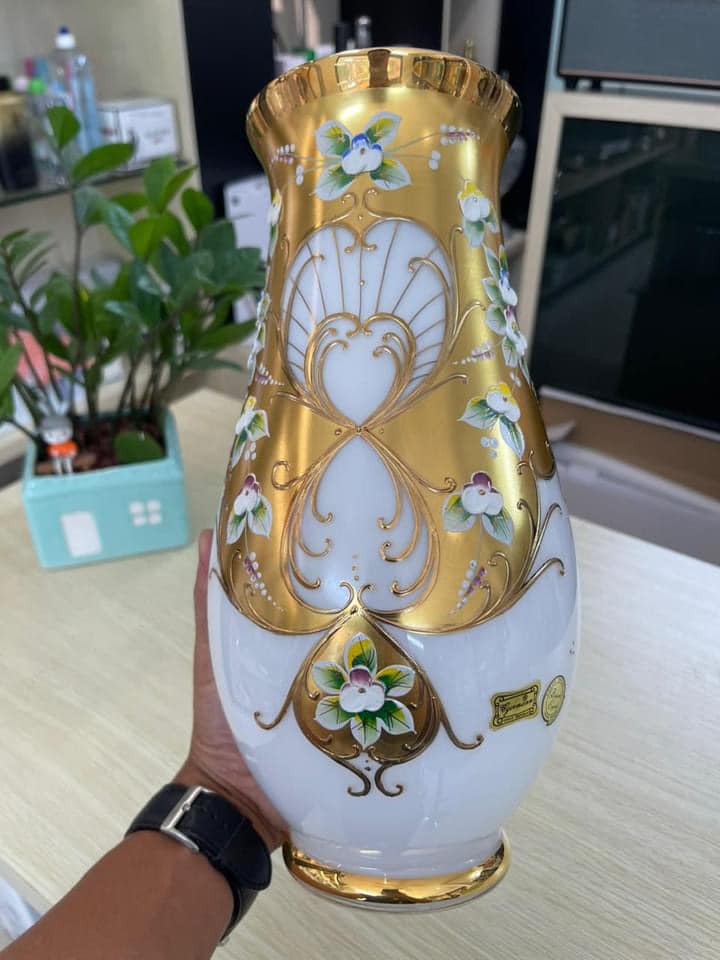 Lọ hoa pha lê mạ vàng Bohemia Egermann cao 30cm Hàng chính hãng